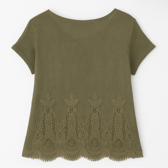 Mango Womens Top Size S Olive Green Lace Hem Sheer Knit Boho Festival - Picture 7 of 7